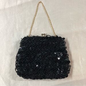 Vintage Black Beaded Mini Bag Made in Hong Kong Evening Bag
